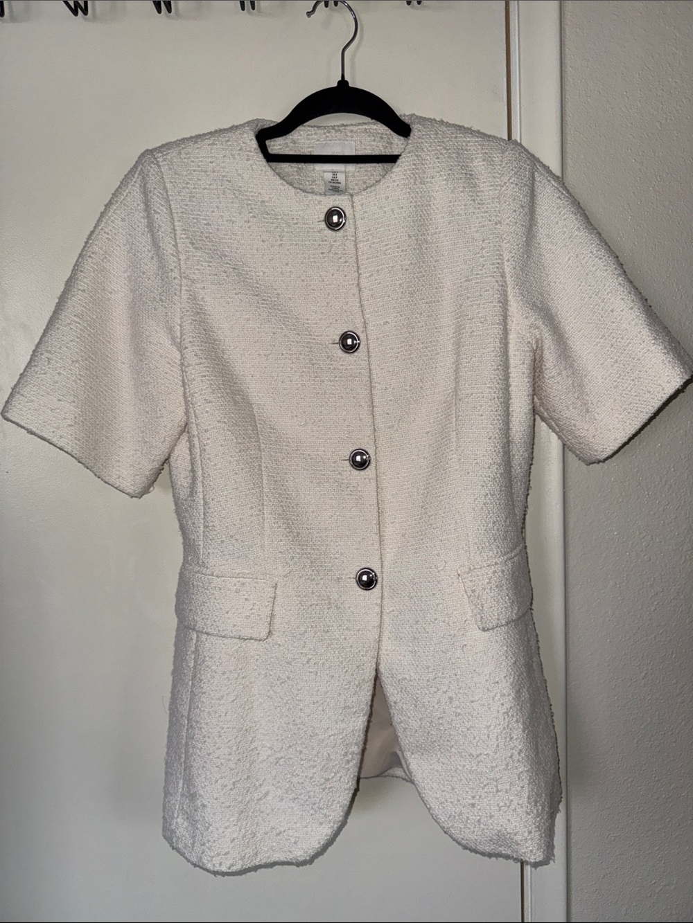 Classic Ivory Textured Short-Sleeve Coat